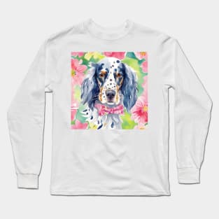 Preppy watercolor portrait of a Setter dog Long Sleeve T-Shirt